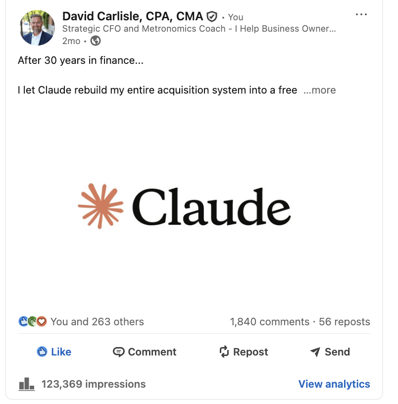 123,369 impressions, 1,840 comments, 56 reposts on one post